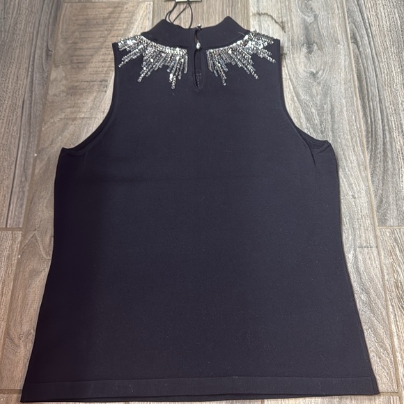NWT TED BAKER London Embellished Sleeveless Knit Top Black Size 1 Stunning! - Picture 10 of 15